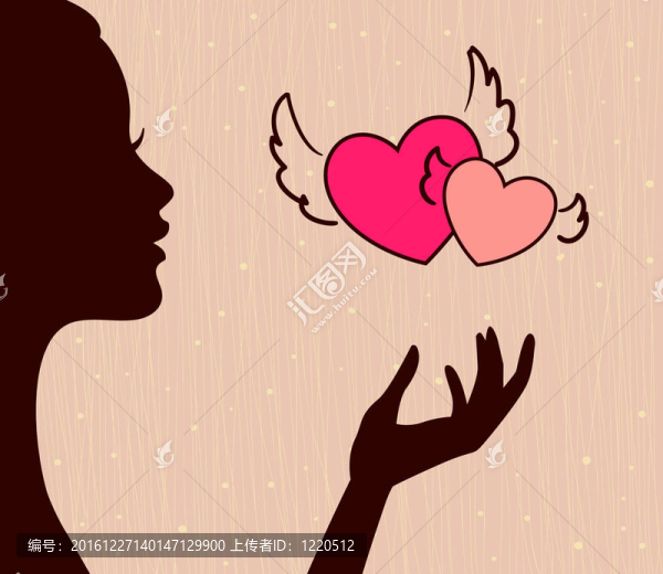美麗的女孩剪影與心