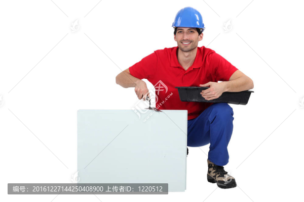 商人跪在一個空白的標(biāo)志