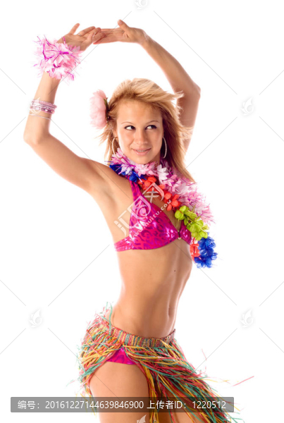 迷人的舞蹈女孩在夏威夷服裝孤立