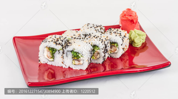 日本的傳統(tǒng)美食--,Maki,Roll紫菜；奶油奶酪和鰻魚。白色背景隔離