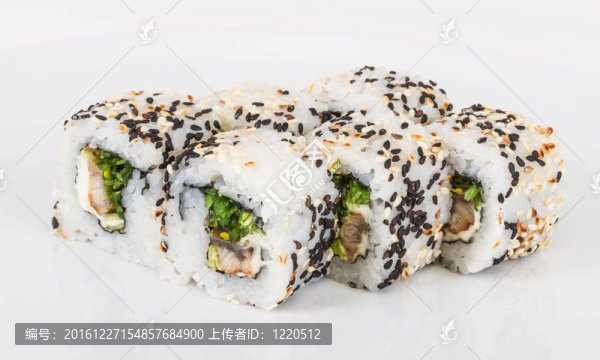 日本的傳統(tǒng)美食--,Maki,Roll紫菜；奶油奶酪和鰻魚。白色背景隔離