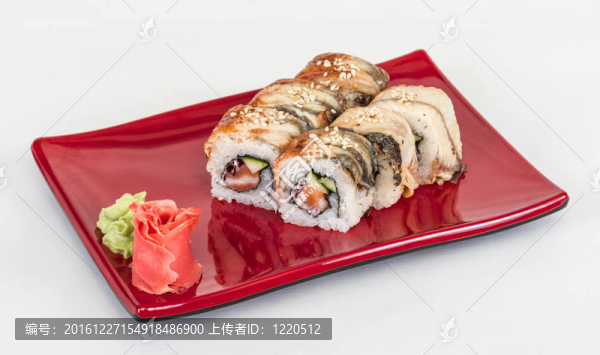 日本傳統(tǒng)美食-,Maki,Roll黃瓜，奶油奶酪和生鮭魚和鰻魚