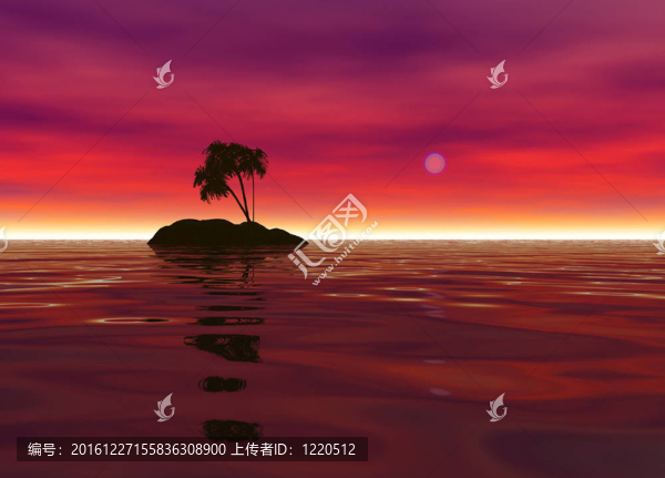 浪漫沙漠島棕櫚樹剪影