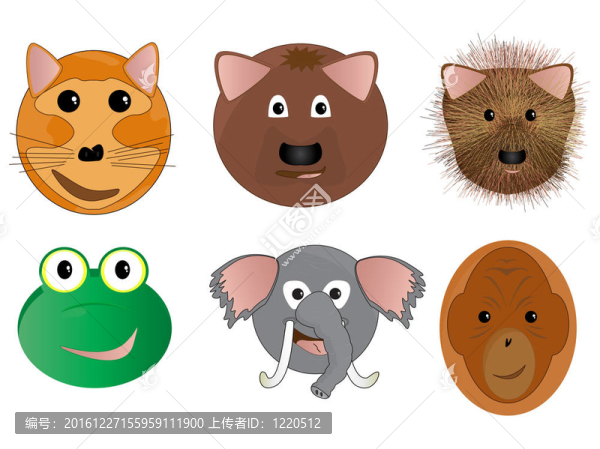 各種動物臉部卡通插畫