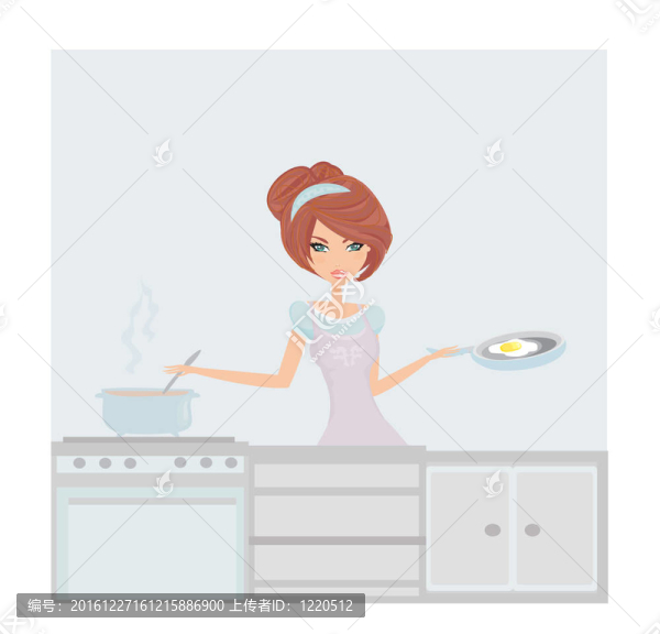 美麗的女士烹飪湯和雞蛋