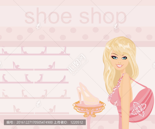 時(shí)尚女孩在鞋店購(gòu)物