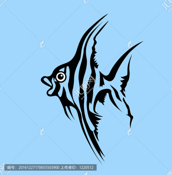 藍(lán)色背景上的魚剪影；