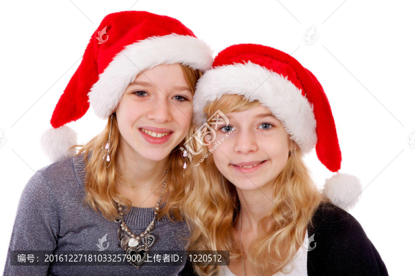 兩個(gè)帶圣誕帽的女孩