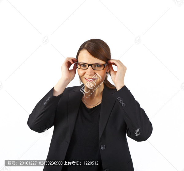 商業(yè)婦女面帶微笑和期待嚴(yán)重