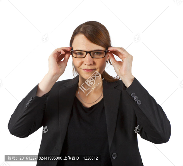 商業(yè)婦女面帶微笑和期待嚴重