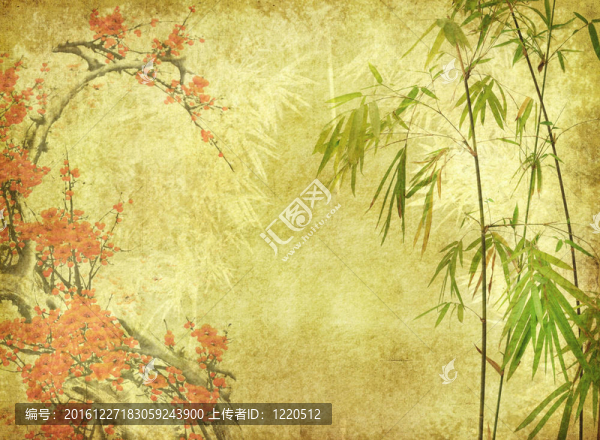 老古董紙上的竹子和梅花