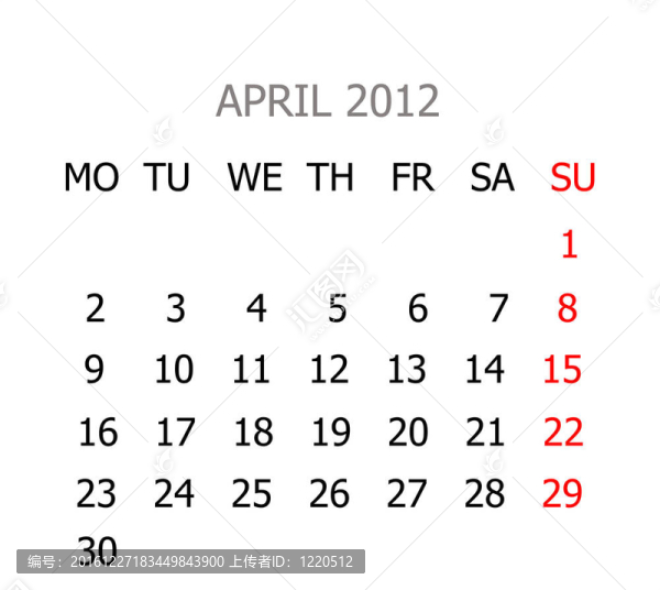 簡單日歷2012年