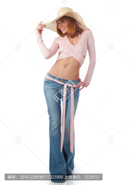戴草帽的年輕漂亮女人