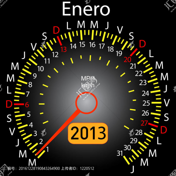 2013年日歷表車在西班牙。一月