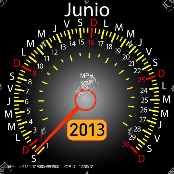 2013年日歷表車在西班牙。六月