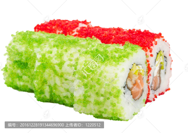 魚子辣真希壽司，熱輥與各種類型的Tobiko（