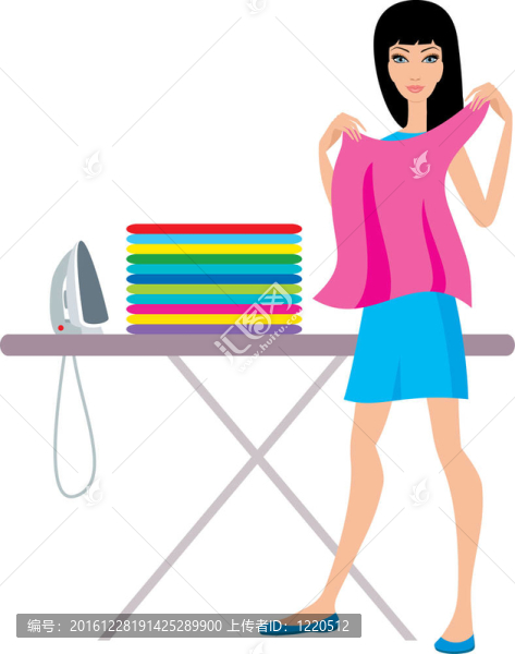 年輕女人熨衣服