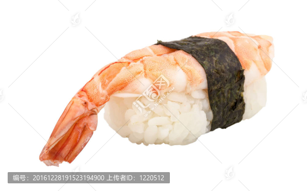 蝦壽司特寫孤立在白色背景