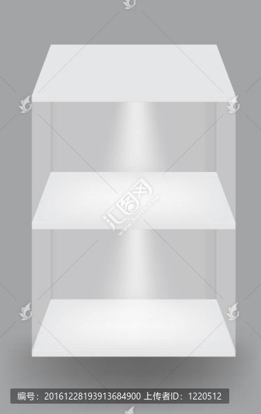 淡灰色背景空白色書架。插圖