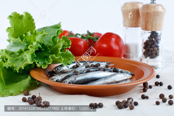 一盤香草鯷魚；西紅柿和辣的分支