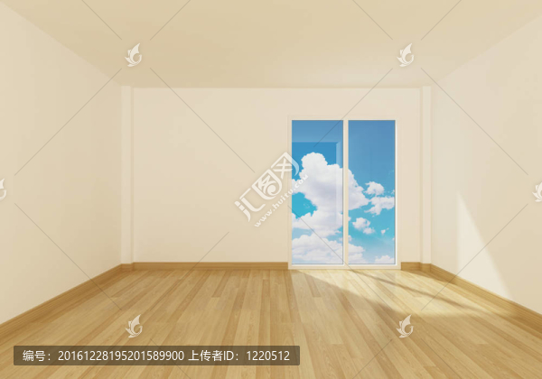 空房間內(nèi)部和窗外的藍(lán)天