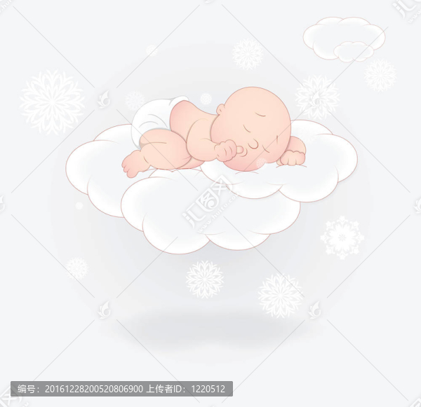 可愛的嬰兒睡在云上