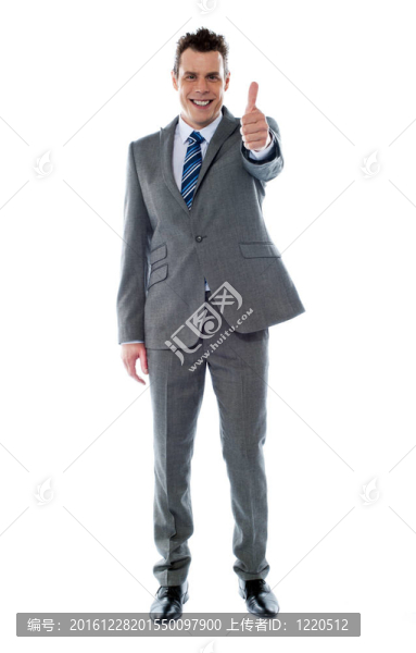 自信的商人的手勢豎起大拇指