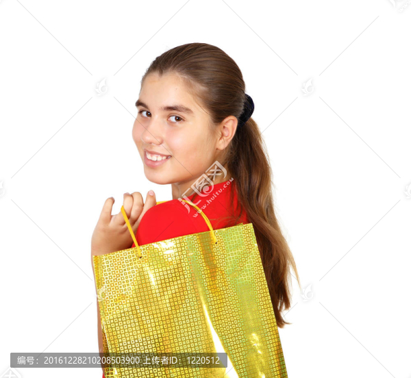 漂亮的帶購(gòu)物袋的少女