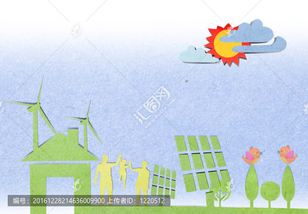 太陽能電池站再生紙工藝粘在紙上的背景