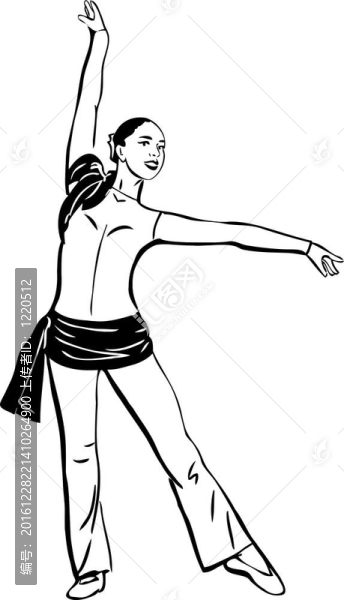 一個(gè)站姿的跳舞女孩的素描
