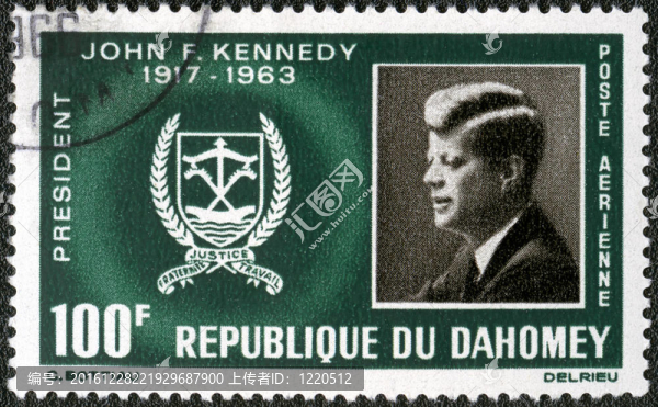 達荷美共和國約1965：印刷在達荷美共和國郵票顯示總統(tǒng)John,F.,Kennedy（1917-19