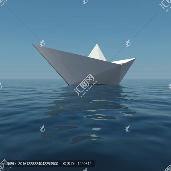 海上紙船。3D渲染