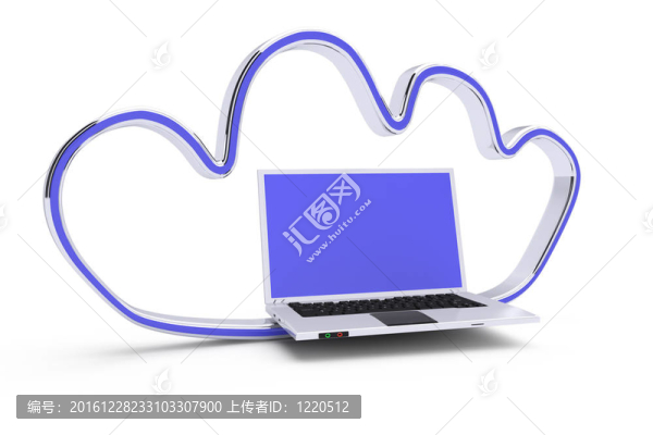 筆記本電腦在閃亮的云形狀
