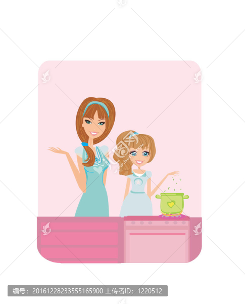 媽媽幫女兒做飯