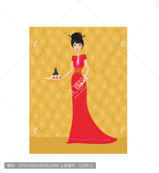 美麗的亞洲女孩享受壽司