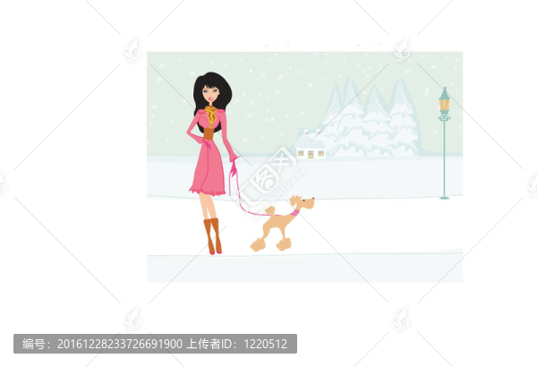 冬天的女孩和她的狗