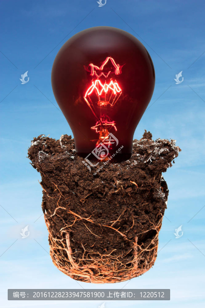藍天上的地球和燈泡