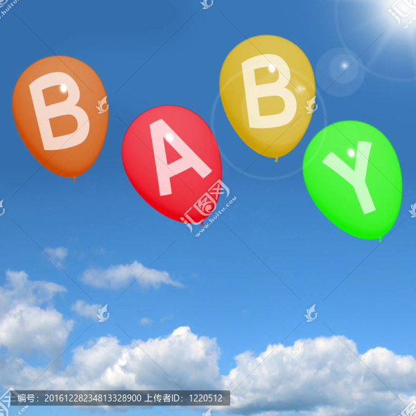嬰兒氣球在天空顯示新生兒父母或母親