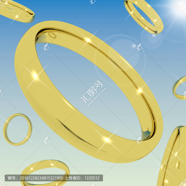 金色的戒指從天空墜落，代表愛情訂婚或