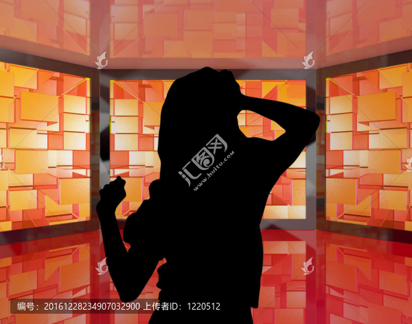 時(shí)尚女孩跳舞的剪影與顯示器顯示能量