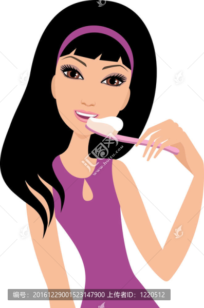 年輕女人刷牙。