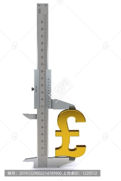 卡尺測量金鎊標志。3D渲染