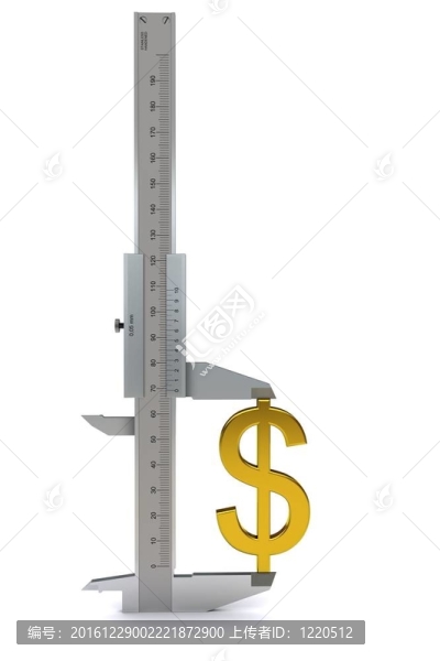 卡尺測(cè)量黃金美元符號(hào)。3D渲染