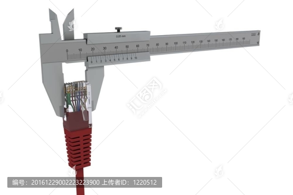 卡尺測量網(wǎng)絡(luò)連接器。3D渲染