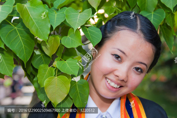 畢業(yè)于樹下的亞洲女孩