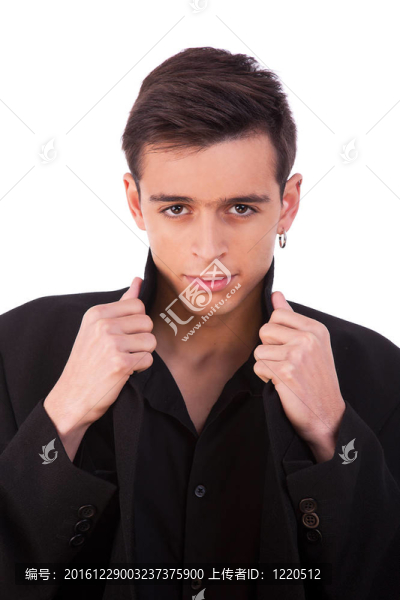 英俊男子；白色背景孤立；攝影棚