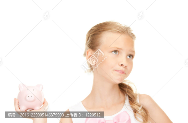 可愛的少女與存錢罐