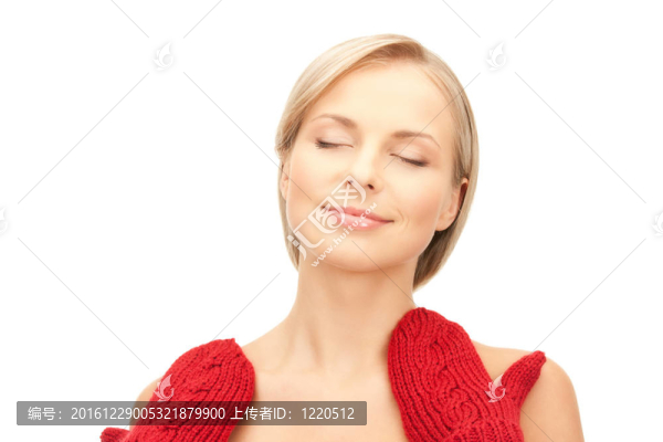 在紅色的手套美麗的女人