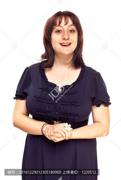 快樂的年輕白人婦女對White微笑