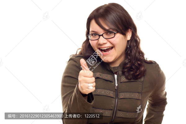 興奮的年輕白人婦女豎起大拇指
